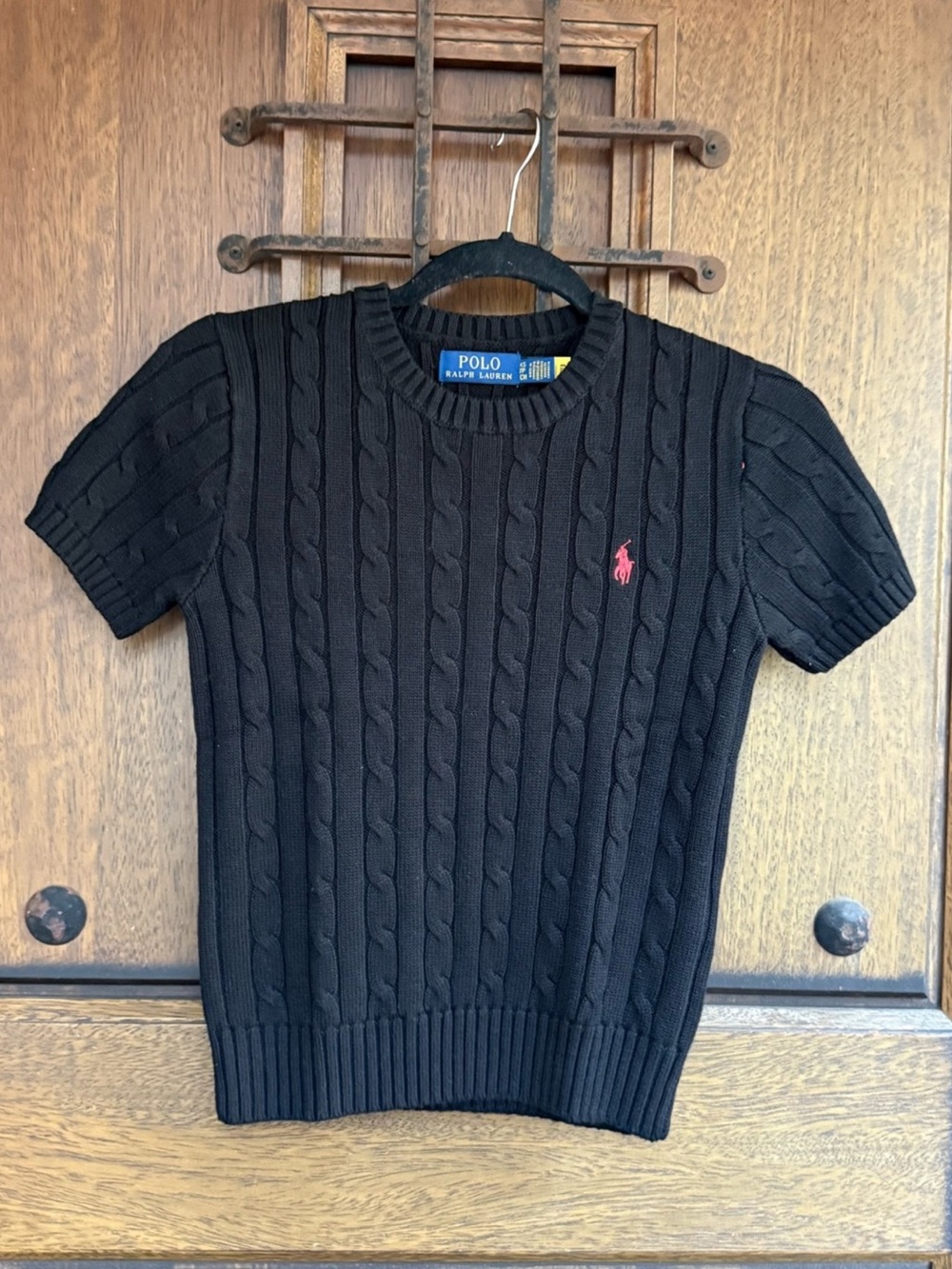 Polo by Ralph Lauren Black Cablei-Knit Short Sleeve Sweater Size XS